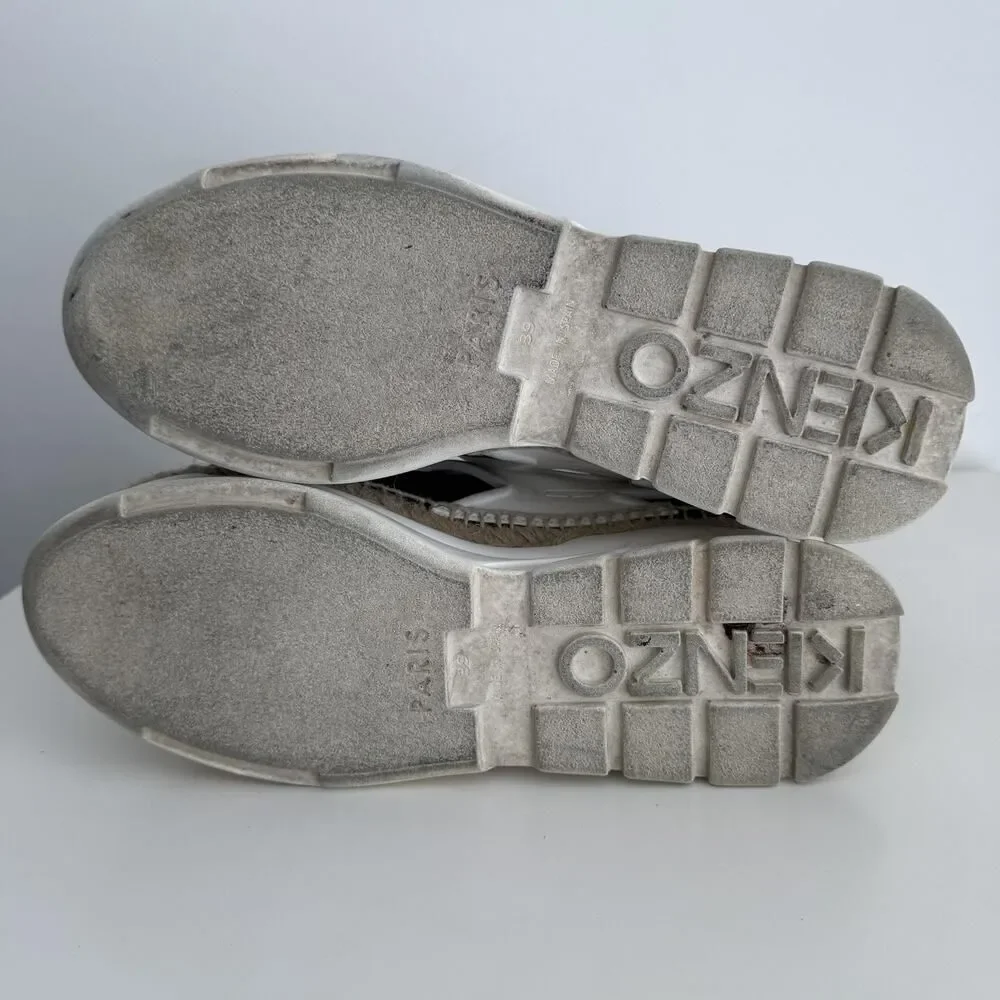 Kenzo Espadrille Sneakers Womens 8.5 EU 39 Black White Platform Rope Slip On